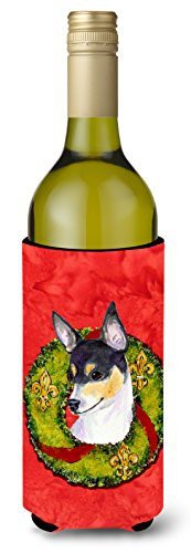 Caroline&#39;s Treasures Ss4205Literk Fox Terrier Cristmas Wreath Wine Bottle Beverage Insulator Beverage Insulator Hugger, Wine Bottle, Multicolor