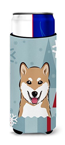 Caroline&#39;s Treasures Bb1721Muk Winter Holiday Shiba Inu Ultra Beverage Insulators For Slim Cans, Slim Can, Multicolor