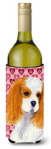 Caroline&#39;s Treasures Ss4527Literk Cavalier Spaniel Hearts Love And Valentine&#39;s Day Wine Bottle Beverage Insulator Beverage Insulator Hugger, Wine Bottle, Multicolor