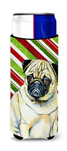 Caroline&#39;s Treasures Lh9252Muk Pug Candy Cane Holiday Christmas Ultra Beverage Insulators For Slim Cans, Slim Can, Multicolor