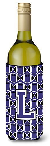 Caroline&#39;s Treasures Cj1068-Lliterk Letter L Football Purple And White Wine Bottle Beverage Insulator Hugger, Wine Bottle, Multicolor