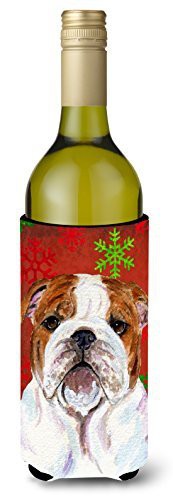 Caroline&#39;s Treasures Ss4691Literk Bulldog English Snowflakes Holiday Christmas Wine Bottle Beverage Insulator Beverage Insulator Hugger, Wine Bottle, Multicolor