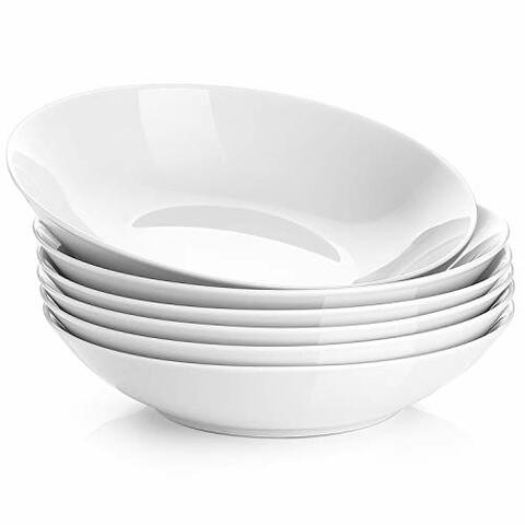 Y YHY 22 Ounces Porcelain Salad Pasta Bowls, Soup Bowl Set, Shallow and White, Set of 6