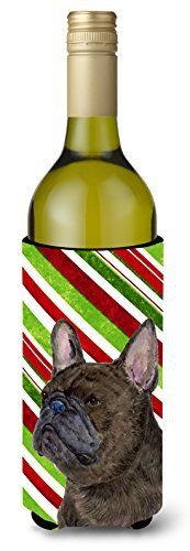 Caroline&#39;s Treasures Ss4588Literk French Bulldog Candy Cane Holiday Christmas Wine Bottle Beverage Insulator Beverage Insulator Hugger, Wine Bottle, Multicolor