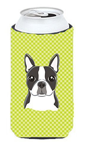 Caroline&#39;s Treasures Bb1265Tbc Checkerboard Lime Green Boston Terrier Tall Boy Beverage Insulator Hugger, Tall Boy, Multicolor