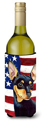 Caroline&#39;s Treasures Lh9004Literk Usa American Flag With Min Pin Wine Bottle Beverage Insulator Beverage Insulator Hugger, Wine Bottle, Multicolor