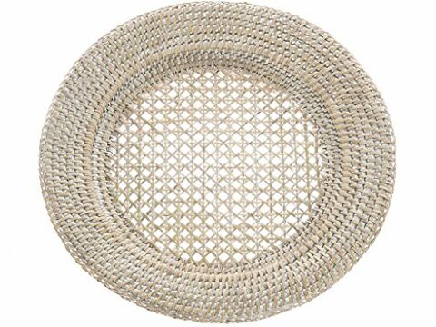 Kouboo Round Rattan Charger Plate, White Wash (Pack Of 2)