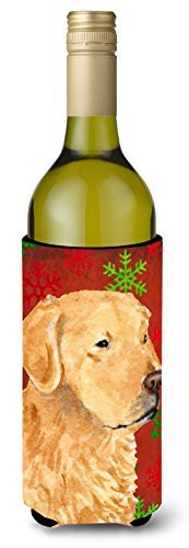 Caroline&#39;s Treasures Ss4683Literk Golden Retriever Snowflake Holiday Christmas Wine Bottle Beverage Insulator Beverage Insulator Hugger, Wine Bottle, Multicolor