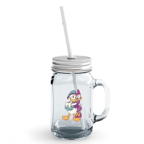 Loud Universe - Glass Mason Jar with Lid and Straw Couple Donald Duck Cute Couple Love Clear Mason Jar Party Giveaways