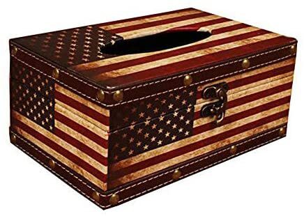 Tjackson Tissue Paper Box,Kleeneex Box,Tissue Box Holder, Retro Creative Boxvinatge Flag Design Hinged Refillable Storage For Home Decoration.