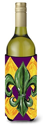 Caroline&#39;s Treasures 8133Literk Mardi Gras Fleur De Lis Wine Bottle Beverage Insulator Beverage Insulator Hugger, Wine Bottle, Multicolor