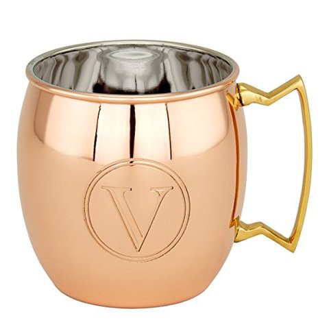 Old Dutch Solid Copper Moscow Mule Mug, Monogram V, 16 Oz, Copper