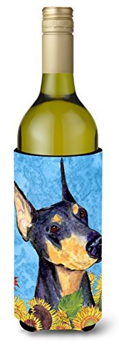 Caroline&#39;s Treasures Ss4128Literk Doberman In Summer Flowers Wine Bottle Beverage Insulator Beverage Insulator Hugger, Wine Bottle, Multicolor