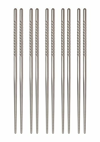 Harold Import Company Helen Chen&#39;s Asian Kitchen Stainless Steel Chopsticks (Pack of 5), 9&#39;