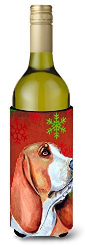 Caroline&#39;s Treasures Lh9332Literk Basset Hound Snowflakes Holiday Christmas Wine Bottle Beverage Insulator Beverage Insulator Hugger, Wine Bottle, Multicolor