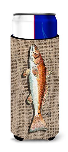 Caroline&#39;s Treasures 8736Muk Fish Red Fish On Faux Burlap Ultra Beverage Insulators For Slim Cans, Slim Can, Multicolor