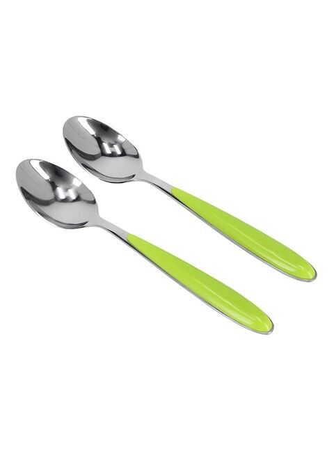 Royalford 2-Piece Stainless Steel Tea Spoon Set Silver/Green 1.6 x 17.8 x 7centimeter