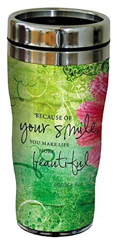 Tree-Free Greetings Inspiring Quote Your Smile Sip &#39;N Go Stainless Lined Travel Mug, 16-Ounce