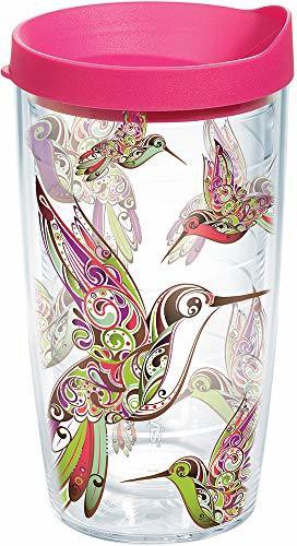 Tervis Hummingbirds Wrap 16Oz Tumbler With Fuchsia Lid, Clear -