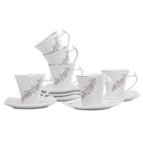 Royalford New Bone China 12Pcs Square Cup&amp;Saucer