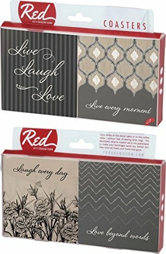 Love Beyond Words Grey Toned Patterns 4 Piece Absorbent Ceramic Coaster Set