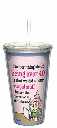 Tree-Free Greetings 16-Ounce Double-Walled Cool Cup with Reusable Straw, Aunty Acid Over 40