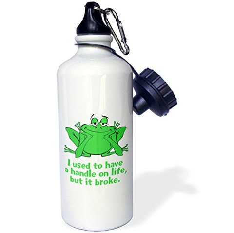 3DroseHappy Frog With Handle On Life&quot; Sports Water Bottle, 21 Oz, White