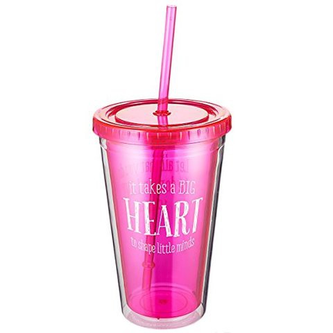 Christian Art Gifts Insulated Teacher Tumbler, 1 Christian Tumbler With Lid &amp; Straw, Big Heart &amp; Corinthians 16:14 Bible Verse Tumbler 16Oz Let All That You Do Be Done In Love Pink