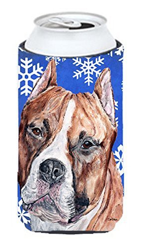 Caroline&#39;s Treasures Sc9776Tbc Staffordshire Bull Terrier Staffie Winter Snowflakes Tall Boy Beverage Insulator Hugger, Tall Boy, Multicolor