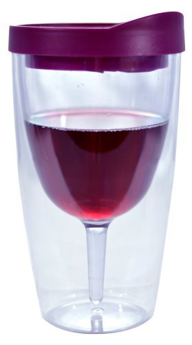 Southern Homewares Wine Tumbler - 10Oz Insulated Vino Double Wall Acrylic With Merlot Red Drink Through Lid - Wine 2Go!