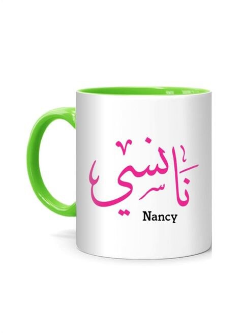 FMstyles Arabic Calligraphy Name Nancy Printed Mug White/Green 10 cm