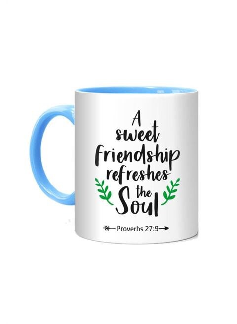 FMstyles A Sweet Friendship Refreshes The Soul Printed Mug White/Blue 10 cm