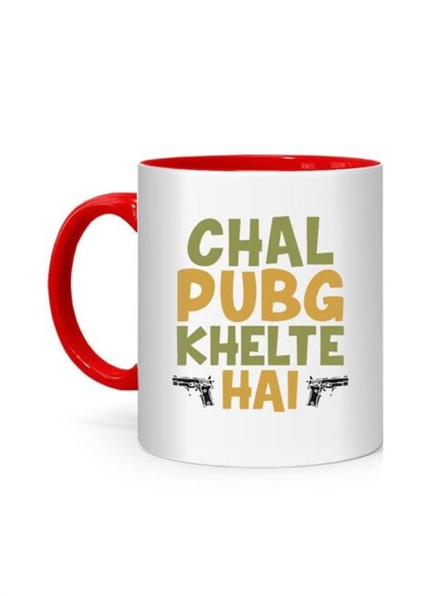 FMstyles Chal Pubg Khelte Hain Printed Mug White/Red 10 cm