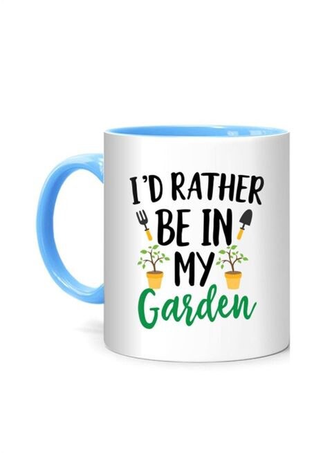 FMstyles I&#39;d Rather Be in My Garden Blue Inner Mug Printed Mug White/Blue 10 cm