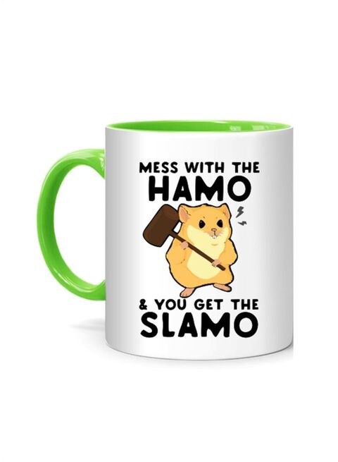 كوب بطبعة FMstyles Mess With The Hamo & You Get The Slamo أبيض/أخضر 10 سم