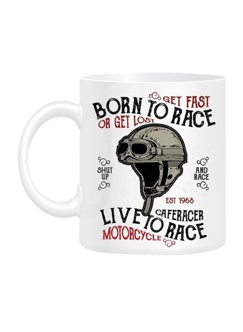 FMstyles Born To Race Design Printed Mug White 10 cm