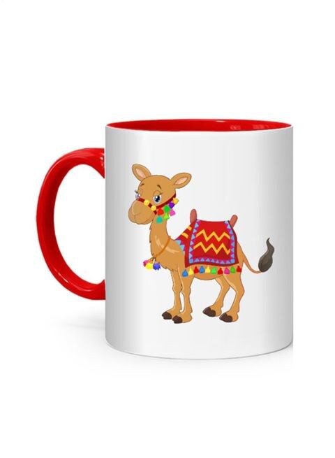 FMstyles Arabic Camel Cartoon Printed Mug White/Red 10 cm