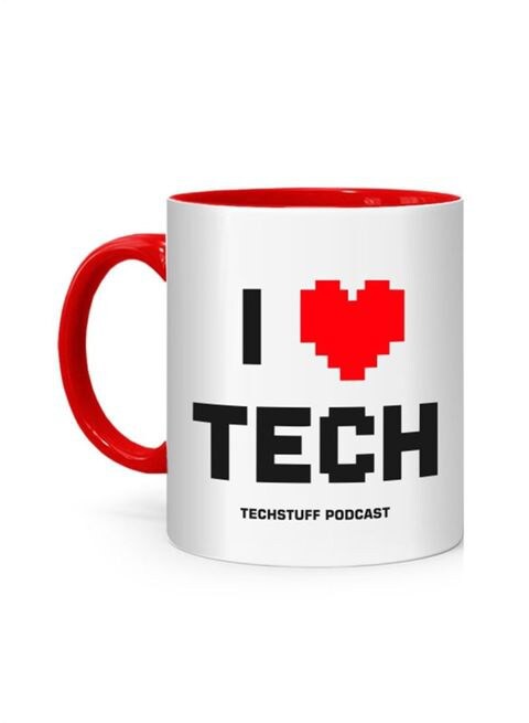 FMstyles I Love Tech Podcast Printed Mug White/Red 10 cm