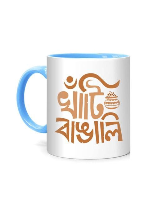 FMstyles Khati Bangali Printed Mug White/Blue 10 cm