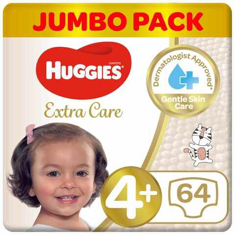 Huggies Extra Care Size 4+ Jumbo Pack 64 Diapers