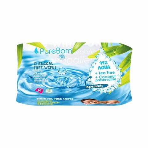 PureBorn Chemical Free Wet Wipes 60 Pieces