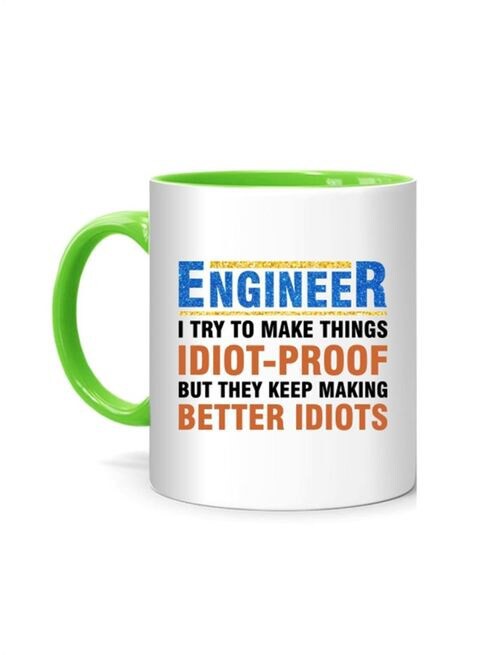 FMstyles Engineer Quote Printed Mug White/Green 10 cm