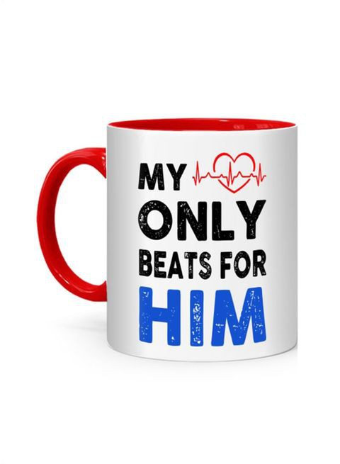 FMstyles My Heart Only Beats For Him Printed Mug White/Red 10 cm