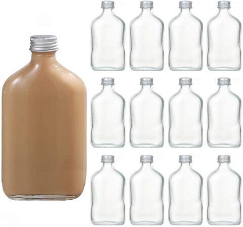 FUFU 12pcs empty juice bottle glass milk beverage bottle coffee bottleKombucha bottle whiskey bottle coffee bottle vodka bottle party drink shop coffee shop (200ML, Silver lid)