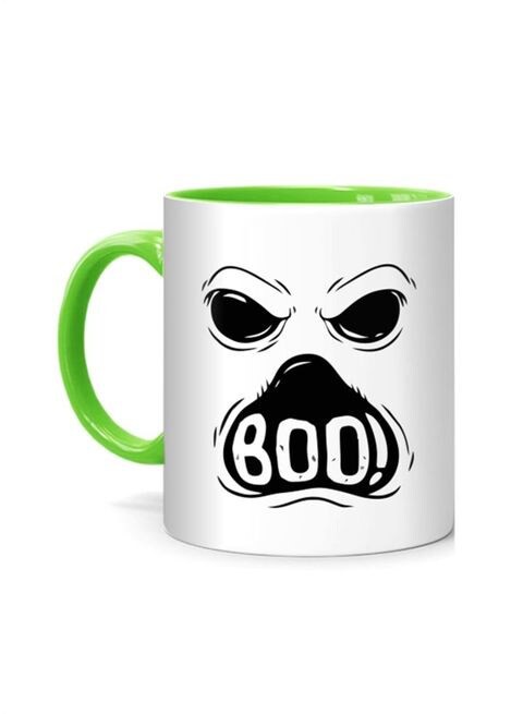 FMstyles Ghost Boo Design Printed Mug White/Green 10 cm