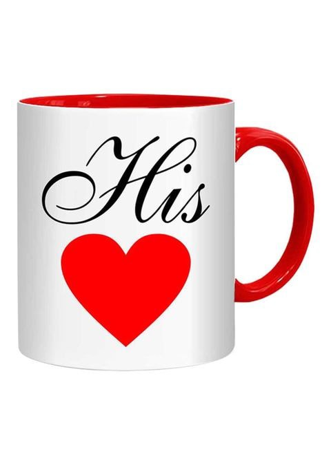 FMstyles His Heart Printed Mug White/Red/Black 10 cm