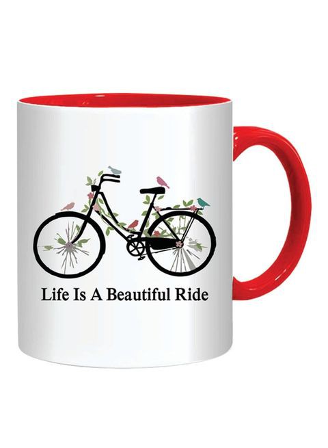 كوب (Life is A Beautiful Ride) ، أبيض/أحمر 10 سم