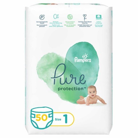 Pampers Pure Protection Dermatologically Tested Diapers Size 1 2-5kg 50 Diaper Count