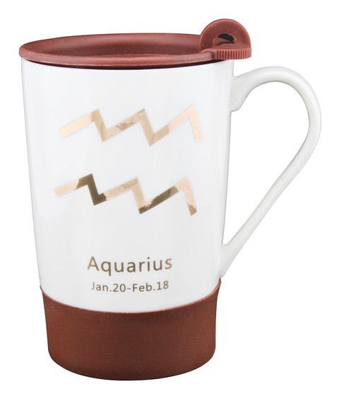 SHALLOW ZODIAC SIGN AQUARIUS EVERYDAY MUG WITH LID PZD-AQ-JZ122N