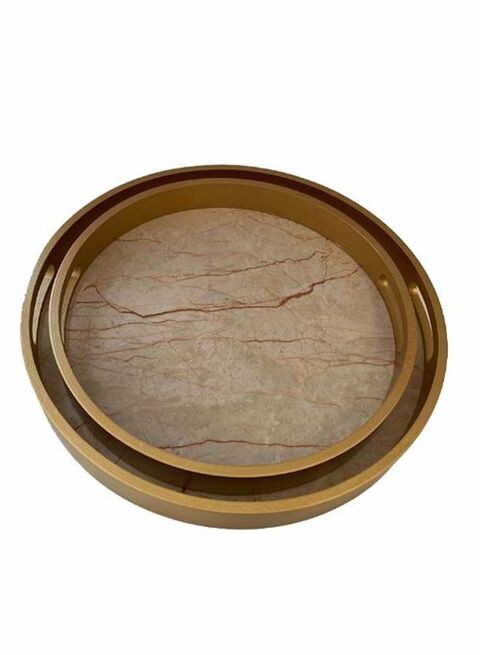 East Lady 2-Piece Round Serving Tray Set Gold/Beige 35 x 35cm